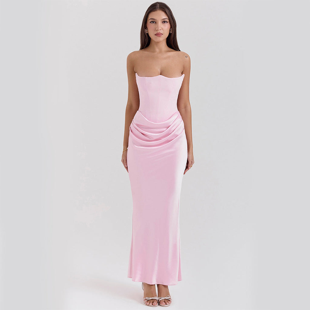Strapless Backless Long Evening Dress with Fitted Mid-Waist | Ideal for Spring and Summer