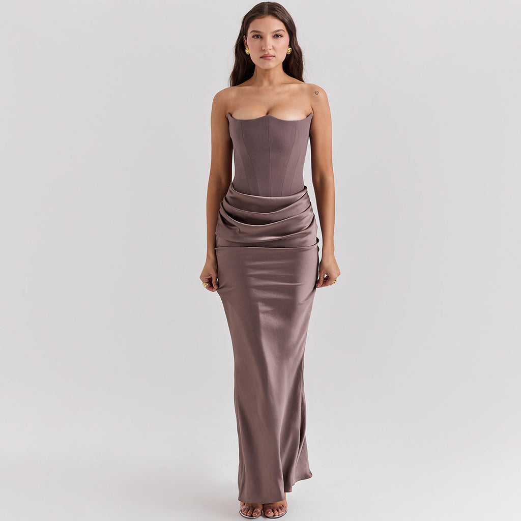 Strapless Backless Long Evening Dress with Fitted Mid-Waist | Ideal for Spring and Summer