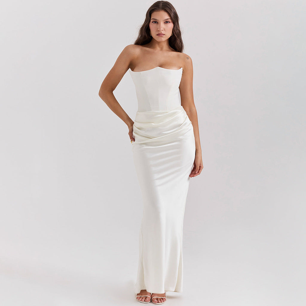 Strapless Backless Long Evening Dress with Fitted Mid-Waist | Ideal for Spring and Summer