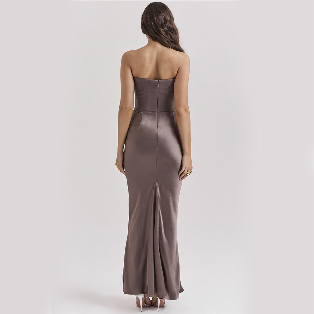 Strapless Backless Long Evening Dress with Fitted Mid-Waist | Ideal for Spring and Summer