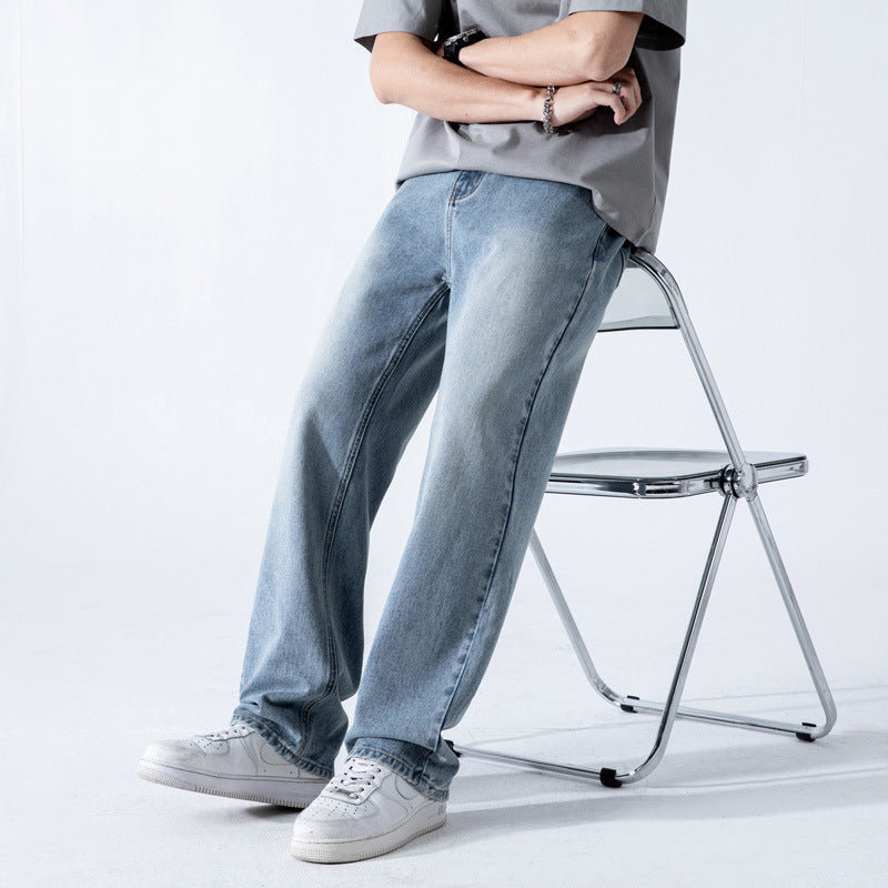 Men’s Straight Wide-Leg Jeans With Mid-Waist And Zip Fly Closure