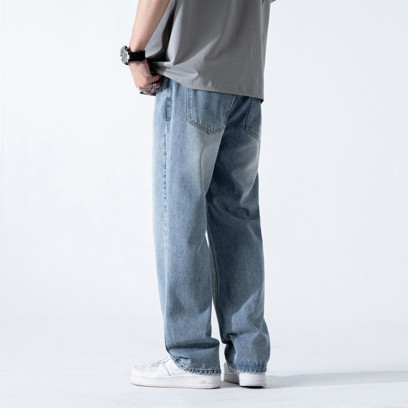 Men’s Straight Wide-Leg Jeans With Mid-Waist And Zip Fly Closure