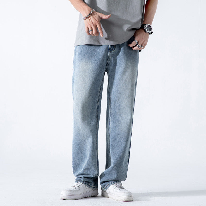 Men’s Straight Wide-Leg Jeans With Mid-Waist And Zip Fly Closure