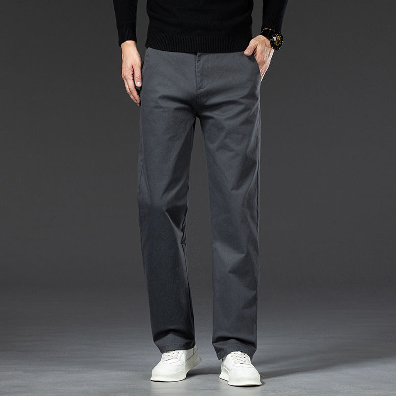 Men Straight-Leg Trousers With Mid-Waist, Zipper Fly, And Reinforced Stitching