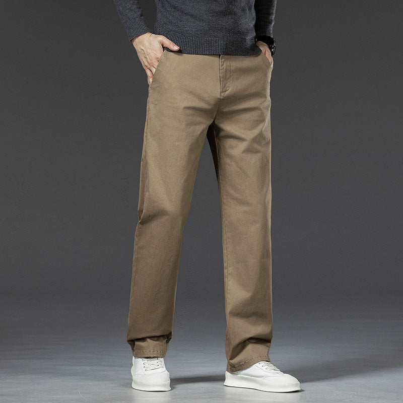 Men Straight-Leg Trousers With Mid-Waist, Zipper Fly, And Reinforced Stitching