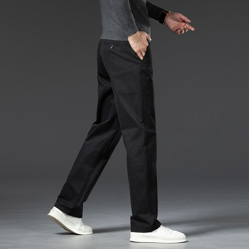 Men Straight-Leg Trousers With Mid-Waist, Zipper Fly, And Reinforced Stitching