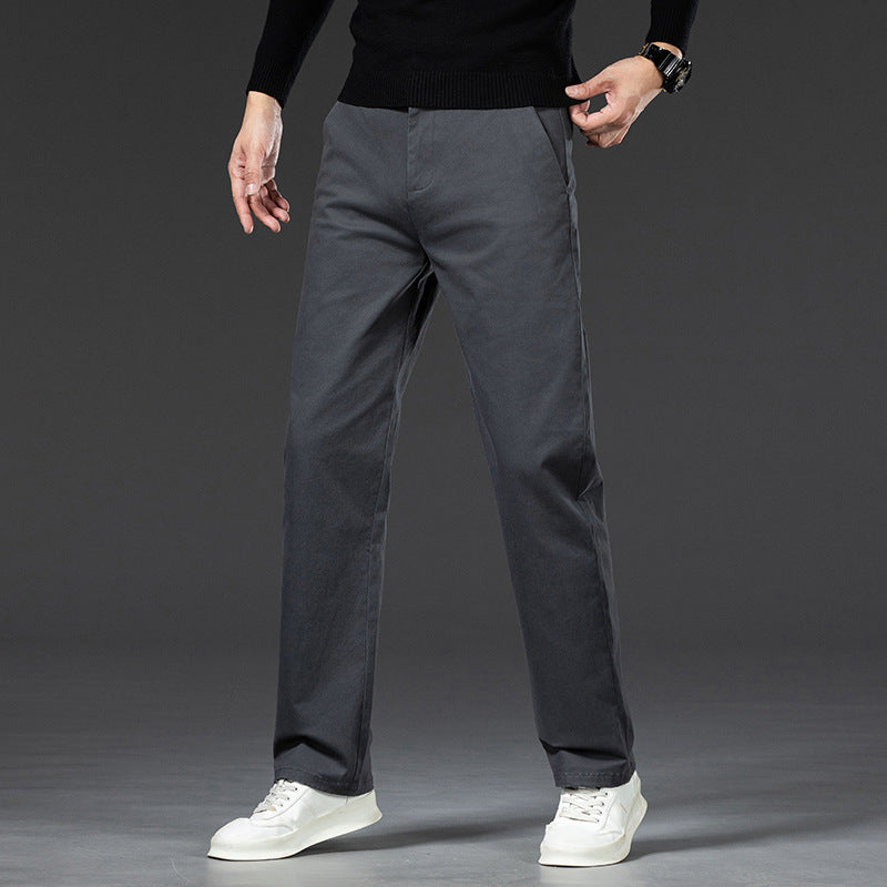 Men Straight-Leg Trousers With Mid-Waist, Zipper Fly, And Reinforced Stitching