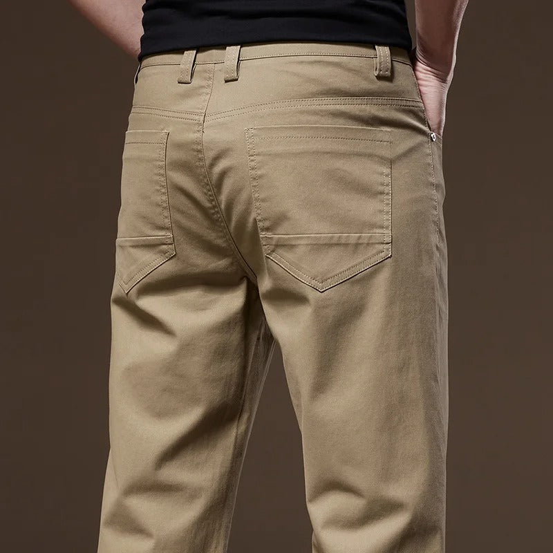 Men Straight-Leg Trousers With Mid-Waist, Zipper Fly, And Reinforced Stitching