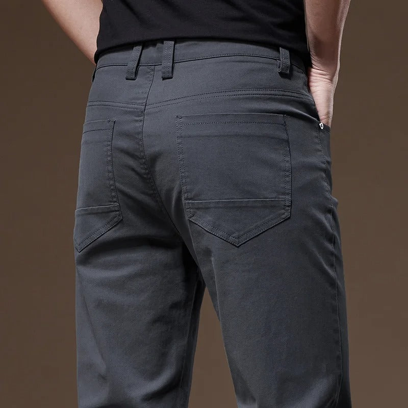 Men Straight-Leg Trousers With Mid-Waist, Zipper Fly, And Reinforced Stitching