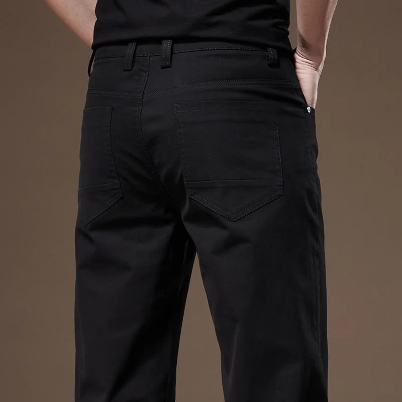 Men Straight-Leg Trousers With Mid-Waist, Zipper Fly, And Reinforced Stitching