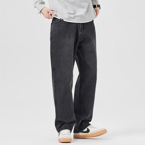 Men Spring Autumn Loose Fit Denim Jeans With Mid-Waist And Drawstring Waistband