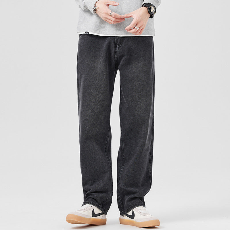 Men Spring Autumn Loose Fit Denim Jeans With Mid-Waist And Drawstring Waistband