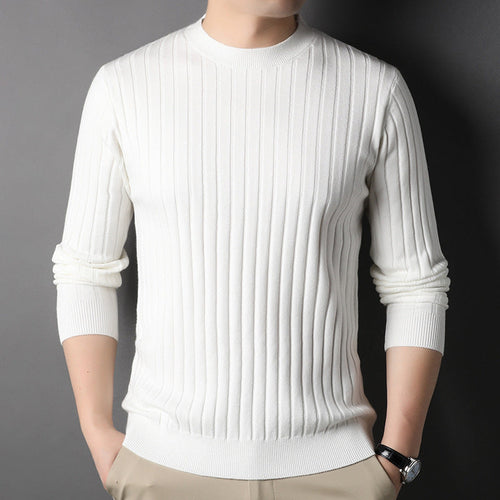 Men Autumn Slim Fit Knit Sweater With Round Neck And Long Sleeves