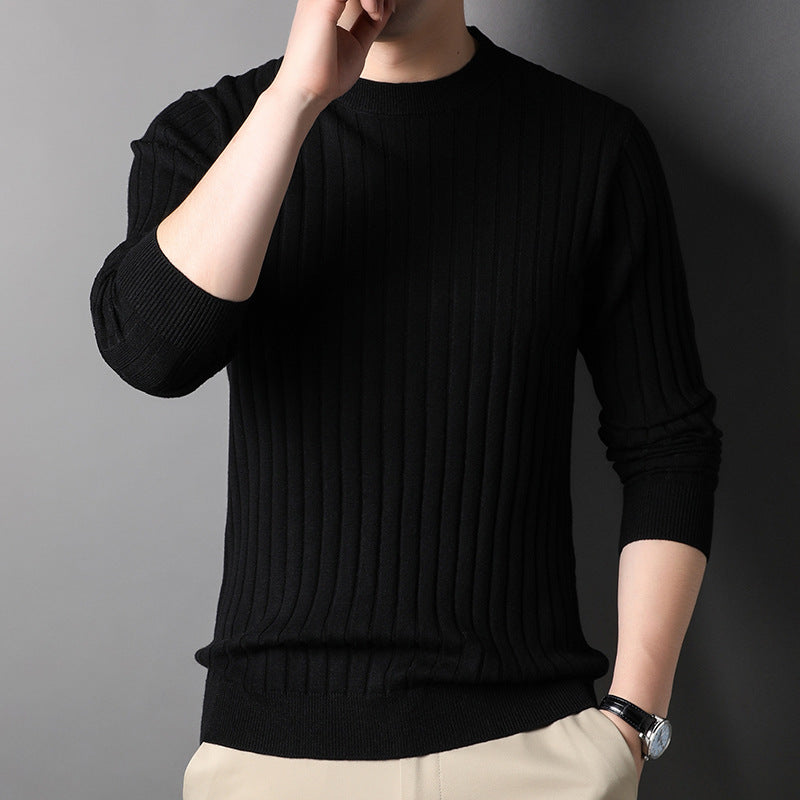 Men Autumn Slim Fit Knit Sweater With Round Neck And Long Sleeves