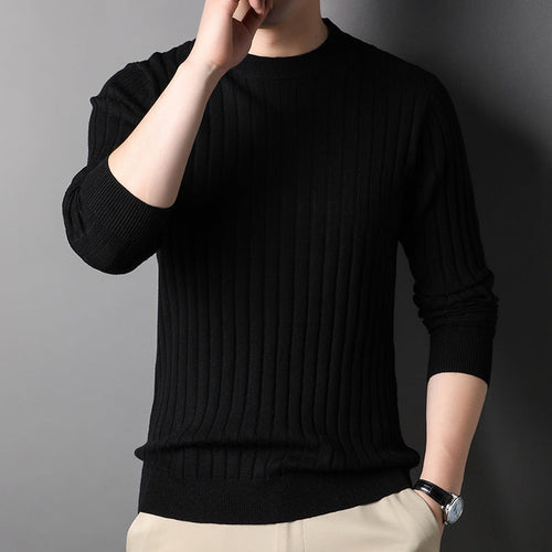 Men Autumn Slim Fit Knit Sweater With Round Neck And Long Sleeves