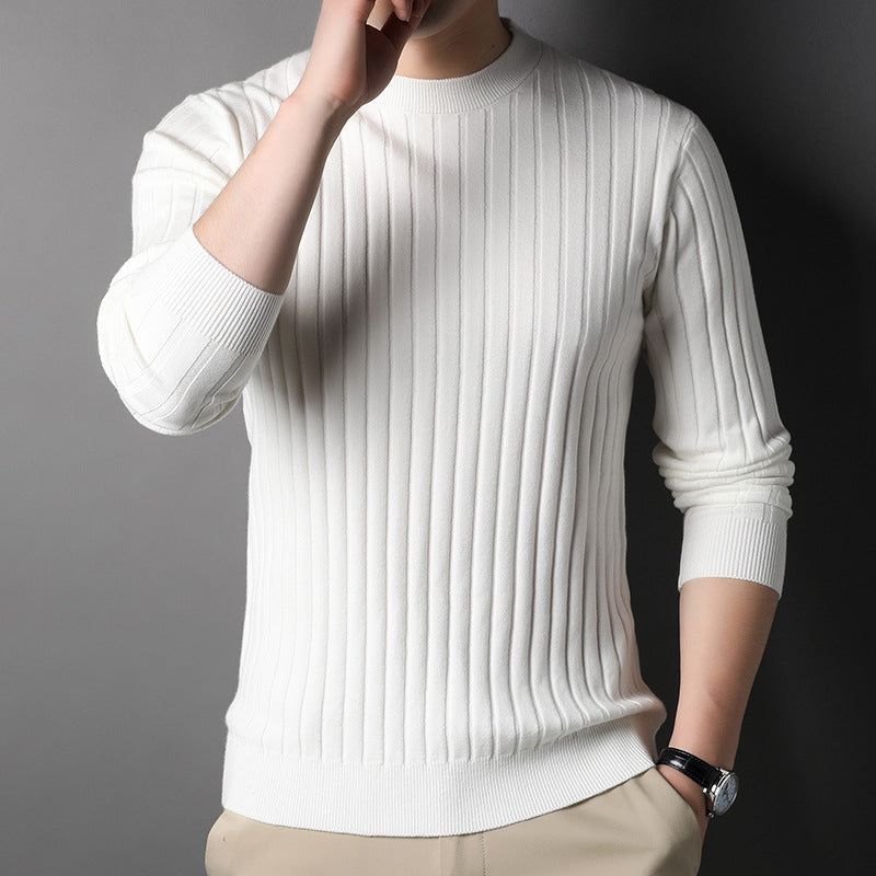 Men Autumn Slim Fit Knit Sweater With Round Neck And Long Sleeves