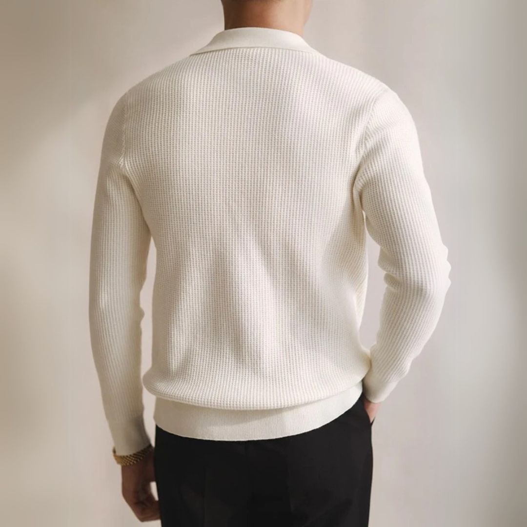Men Slim Fit V-Neck Polo Sweater With Long Sleeves For Spring And Autumn