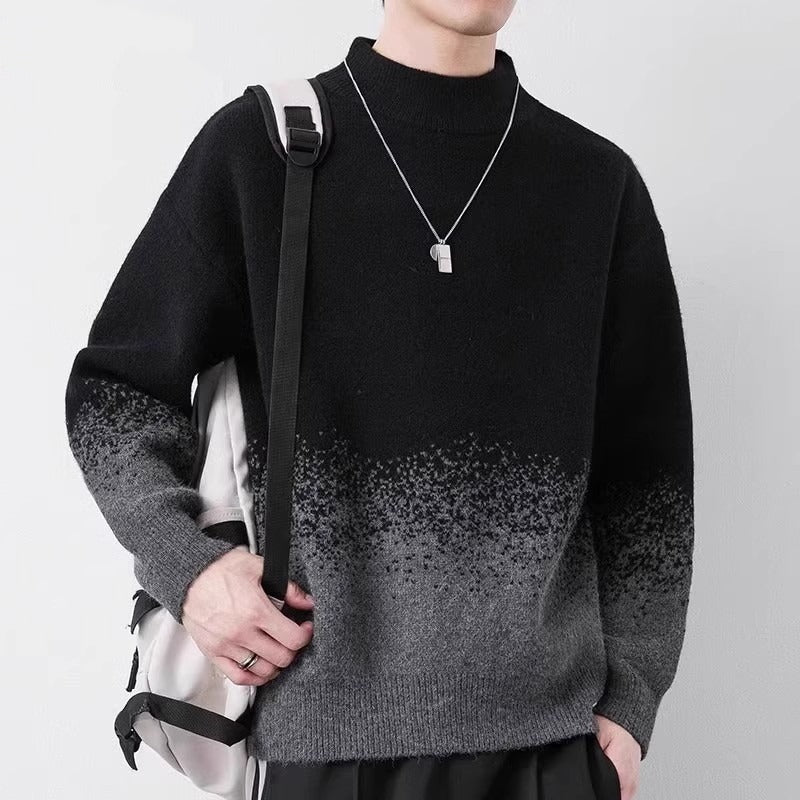 Men Winter Gradient Pullover Sweater With Long Sleeves And Loose Fit