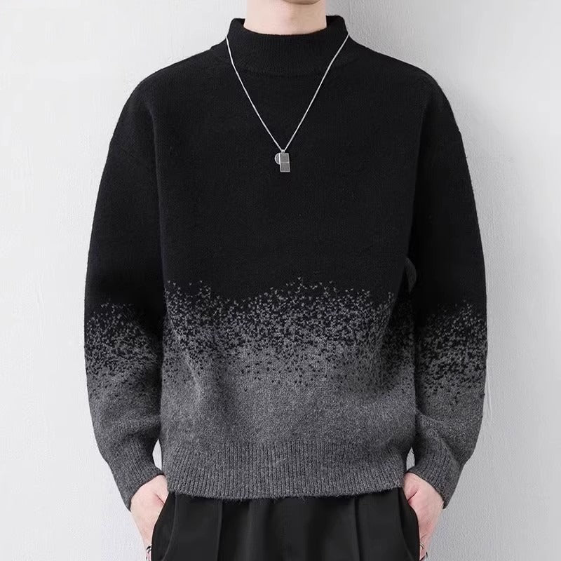 Men Winter Gradient Pullover Sweater With Long Sleeves And Loose Fit