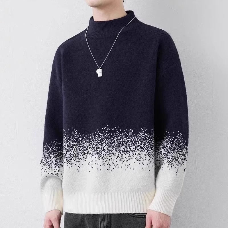 Men Winter Gradient Pullover Sweater With Long Sleeves And Loose Fit