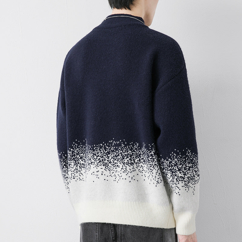 Men Winter Gradient Pullover Sweater With Long Sleeves And Loose Fit