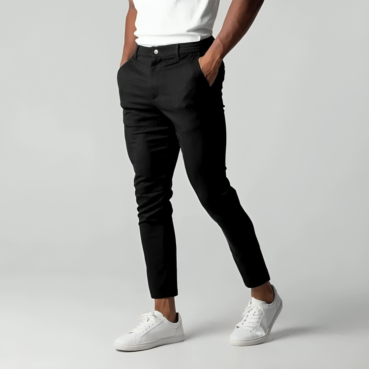 Men Tapered Stretch Chinos With Belt Loops And Structured Waistband