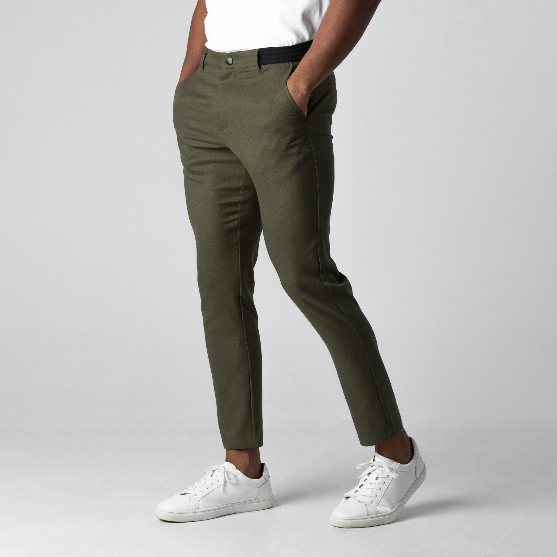 Men Tapered Stretch Chinos With Belt Loops And Structured Waistband