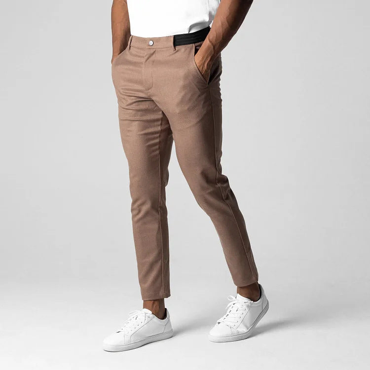 Men Tapered Stretch Chinos With Belt Loops And Structured Waistband