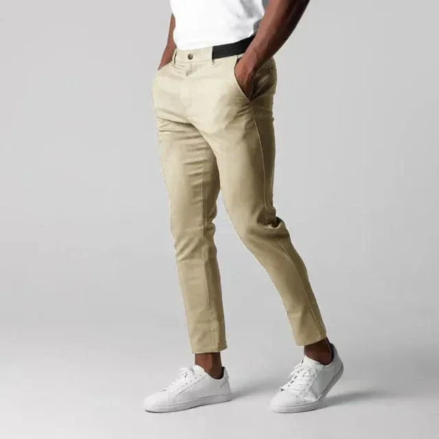 Men Tapered Stretch Chinos With Belt Loops And Structured Waistband