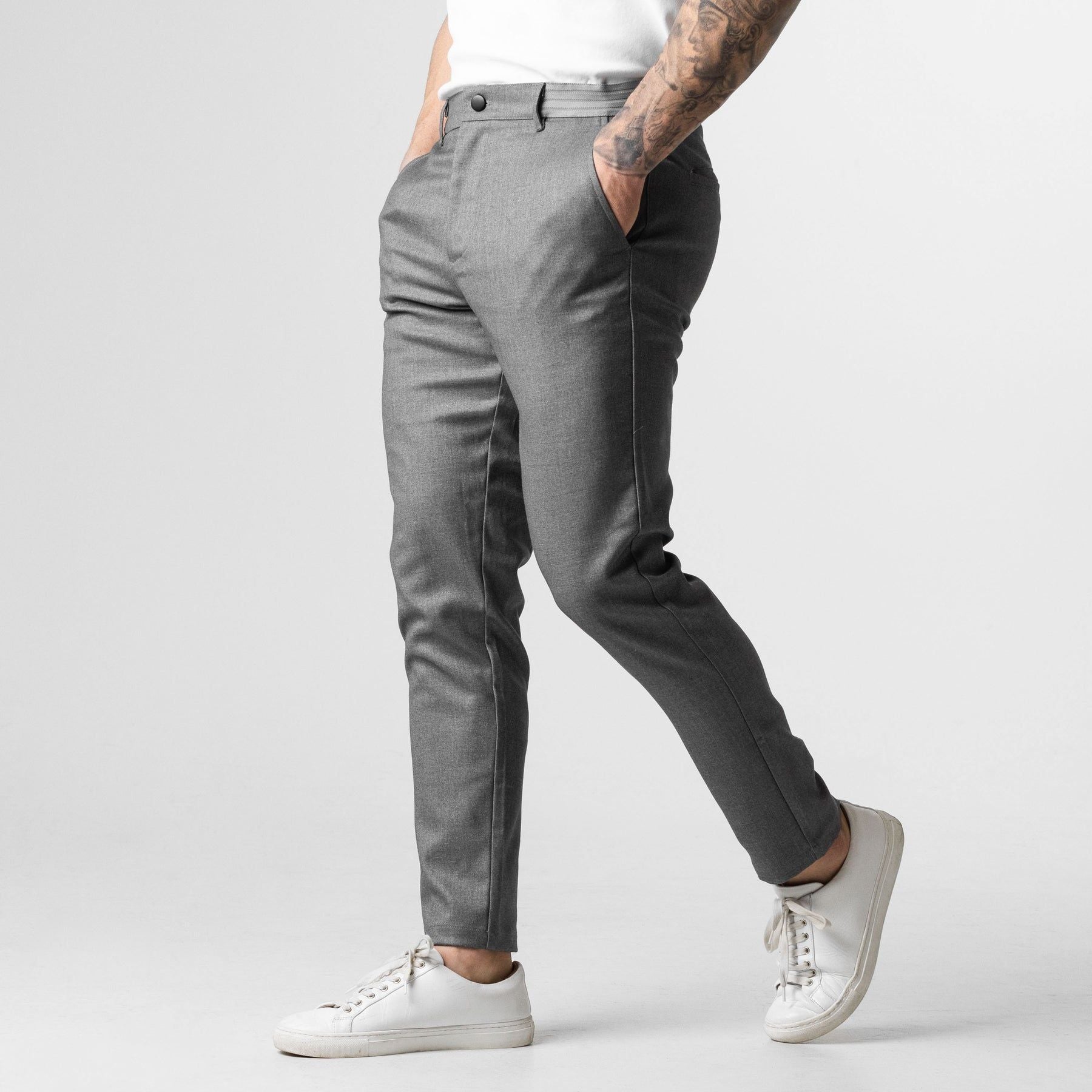 Men Tapered Stretch Chinos With Belt Loops And Structured Waistband