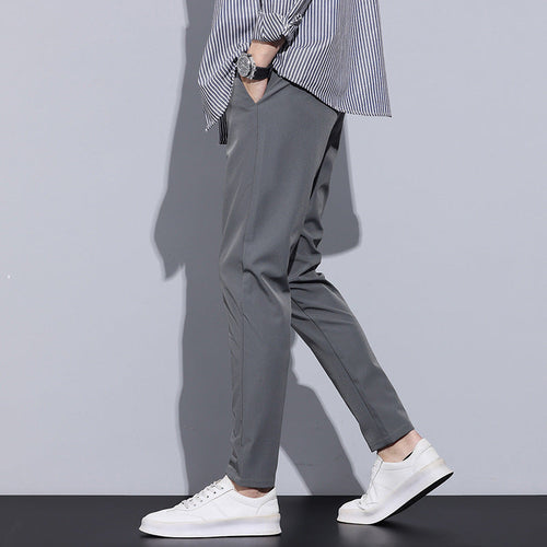 Men Full Length Slim Straight Trousers With Elastic Waistband And Optional Lining