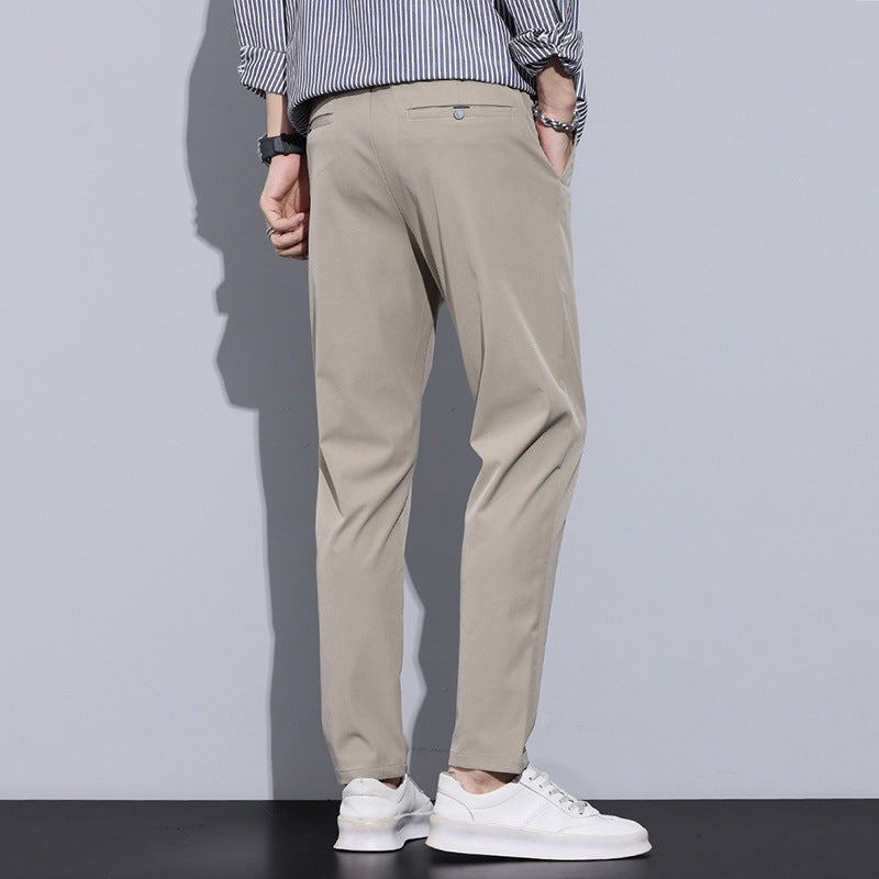 Men Full Length Slim Straight Trousers With Elastic Waistband And Optional Lining