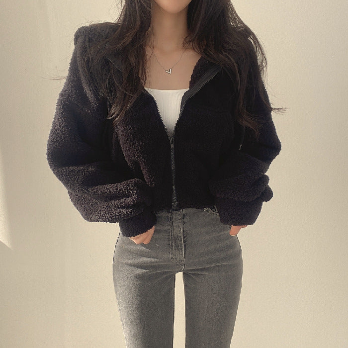 Women Autumn Winter Hooded Pullover With Textured Surface And Loose Fit