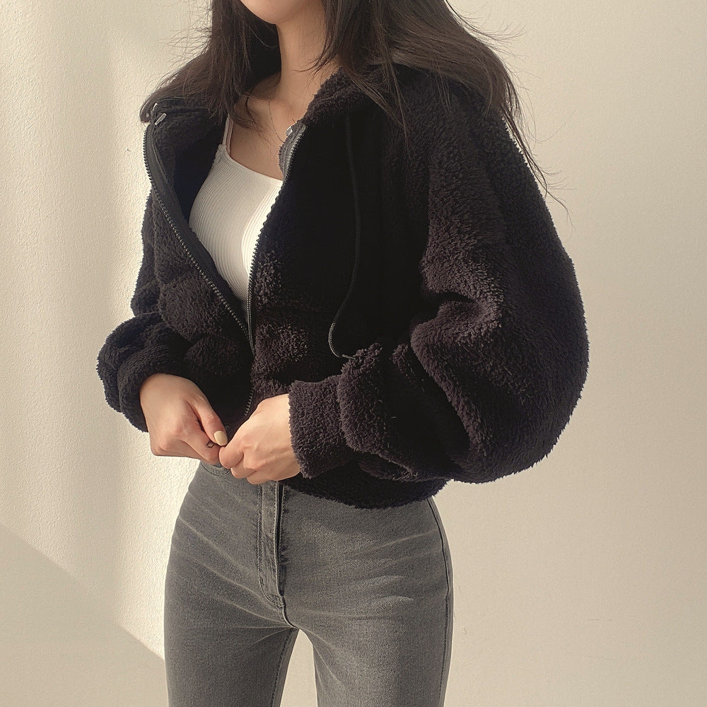 Women Autumn Winter Hooded Pullover With Textured Surface And Loose Fit
