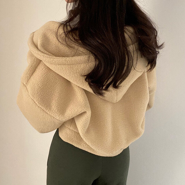 Women Autumn Winter Hooded Pullover With Textured Surface And Loose Fit