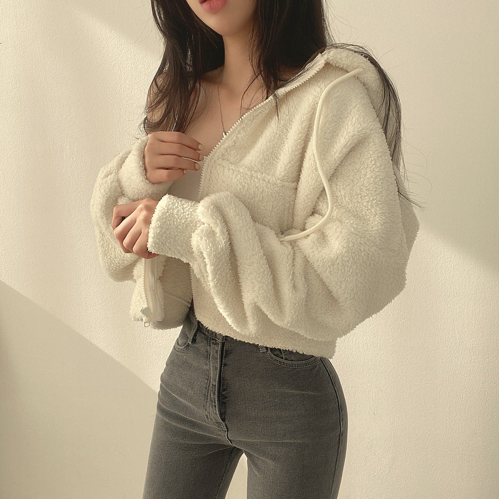 Women Autumn Winter Hooded Pullover With Textured Surface And Loose Fit