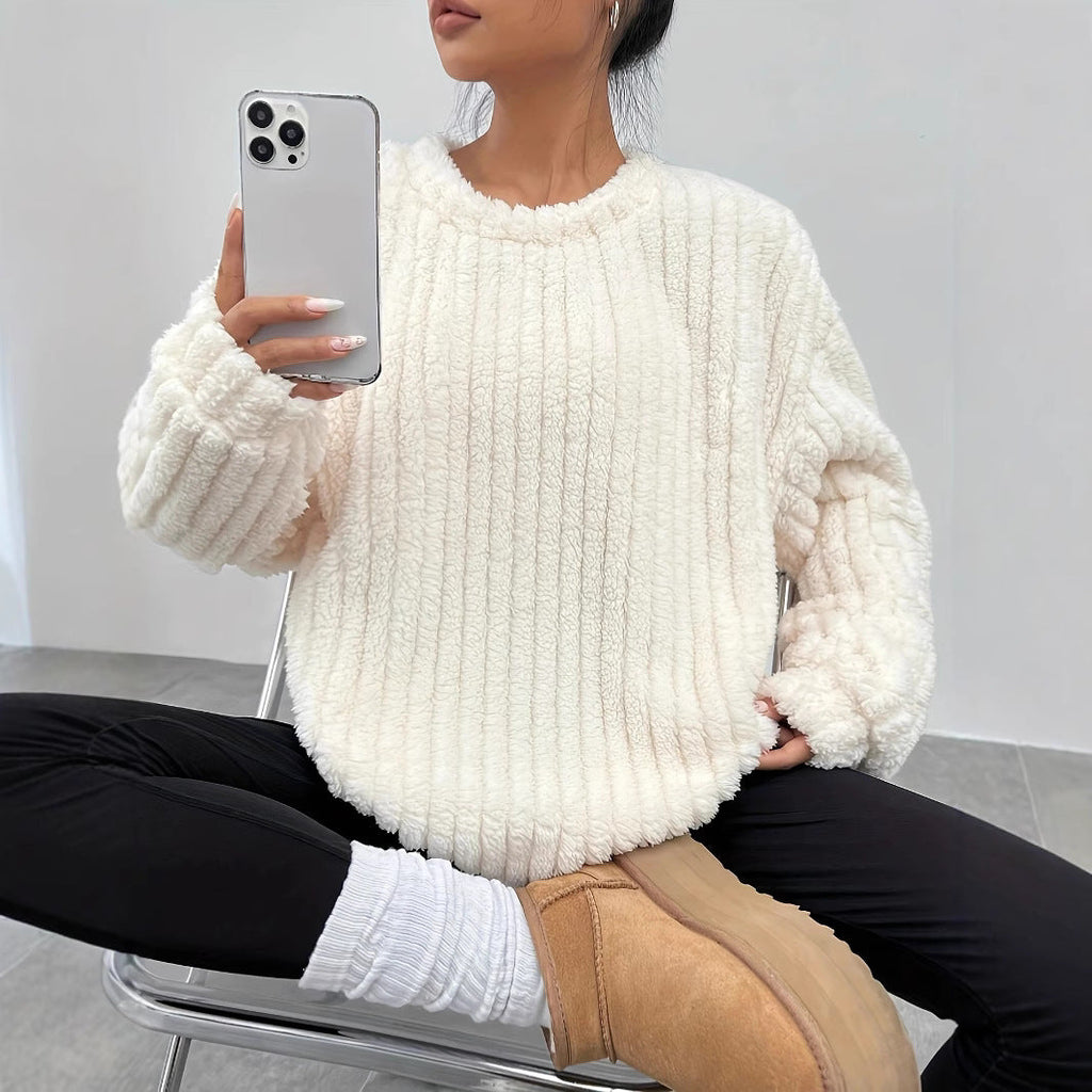 Women's Sweater With Long Sleeves And Fur Trim