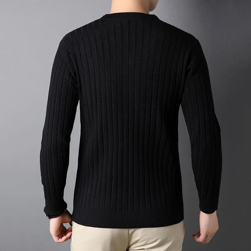 Men Autumn Slim Fit Knit Sweater With Round Neck And Long Sleeves
